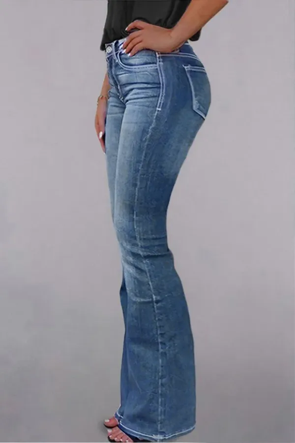 Zip Fly Mid Waist Bootcut Jeans