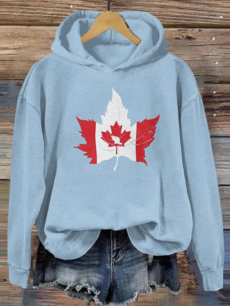 Women's Canadian Maple Leaf Flag Print Casual Hoodie