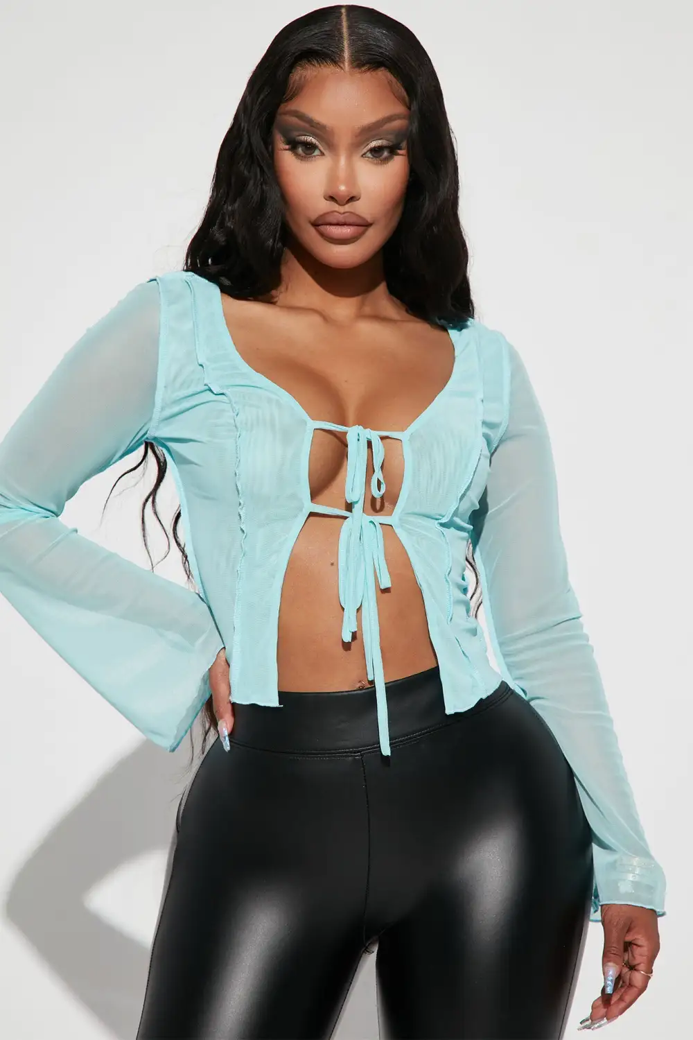 Guiselle Tie Front Top - Teal