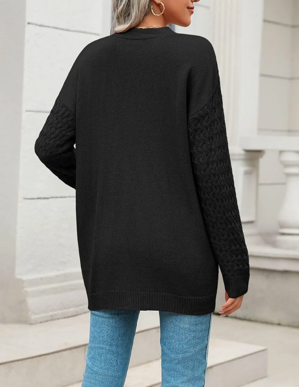 Womens 2024 Long Sleeve Chunky Cable Knit Fall Cardigans Sweaters Button Down Open Front Outerwear with Pockets