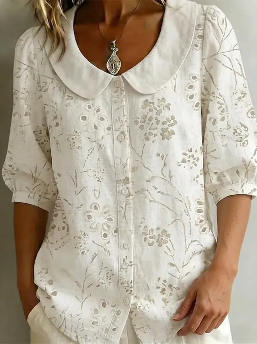 Women's Nashville Floral Botanical Printed Peter Pan Collar Shirt