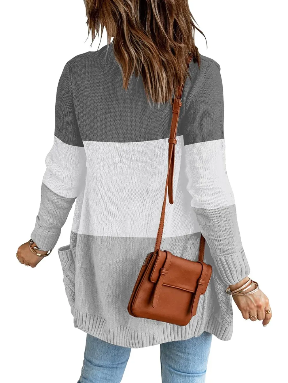 Womens Long Sleeve Open Front Buttons Cable Knit Pocket Sweater Cardigan