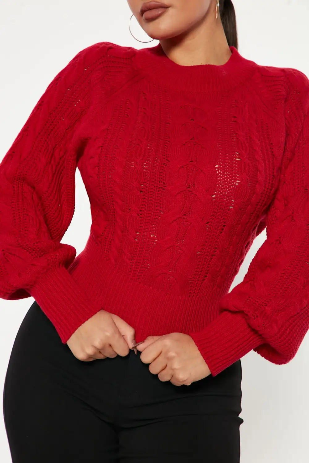 Melissa Cable Knit Cropped Sweater - Red