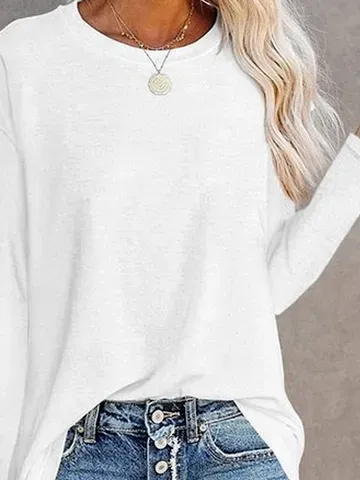 Women Plain Crew Neck Casual Long Sleeve T-shirt
