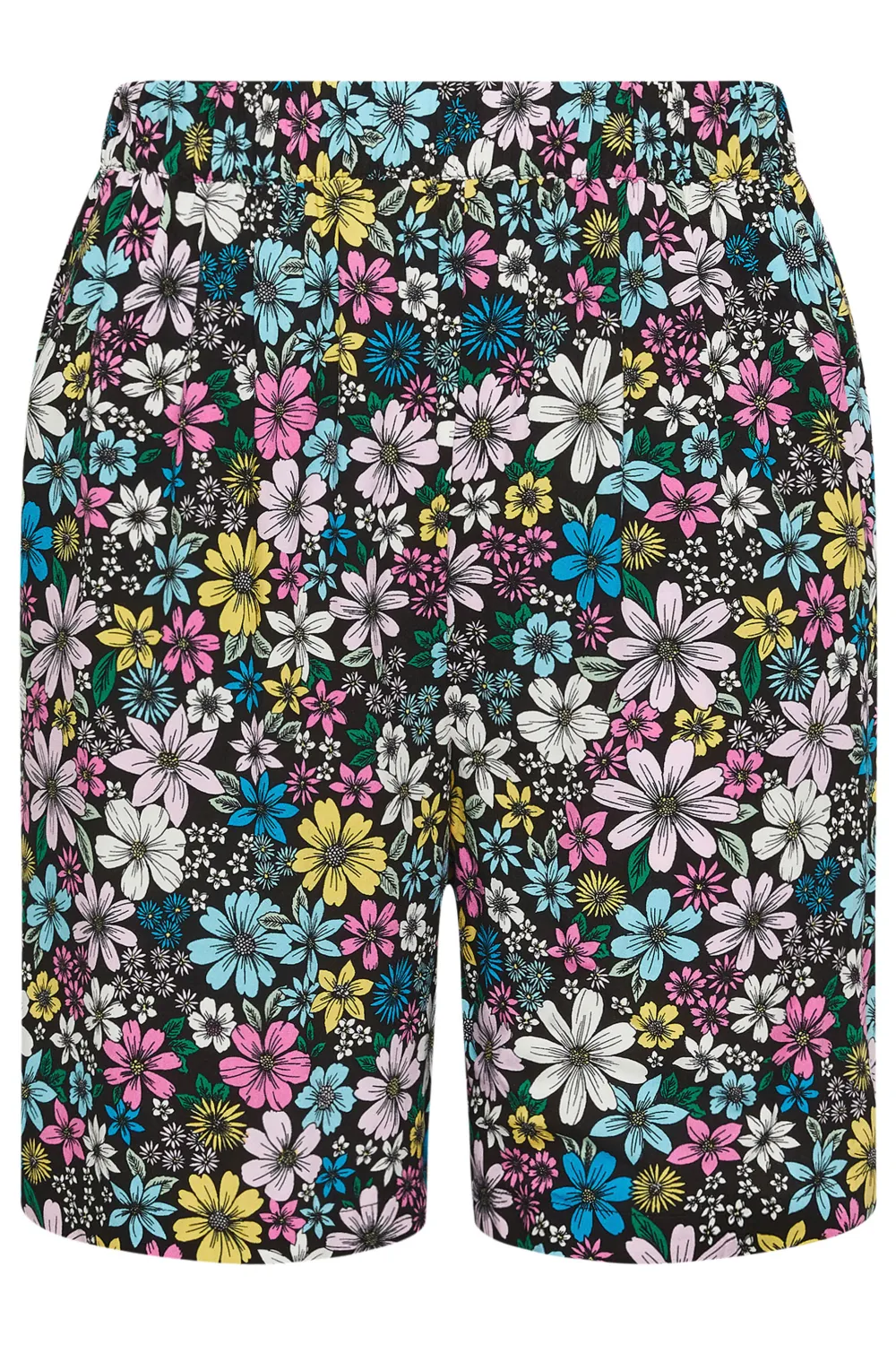 YOURS Curve Black Ditsy Floral Print Woven Shorts