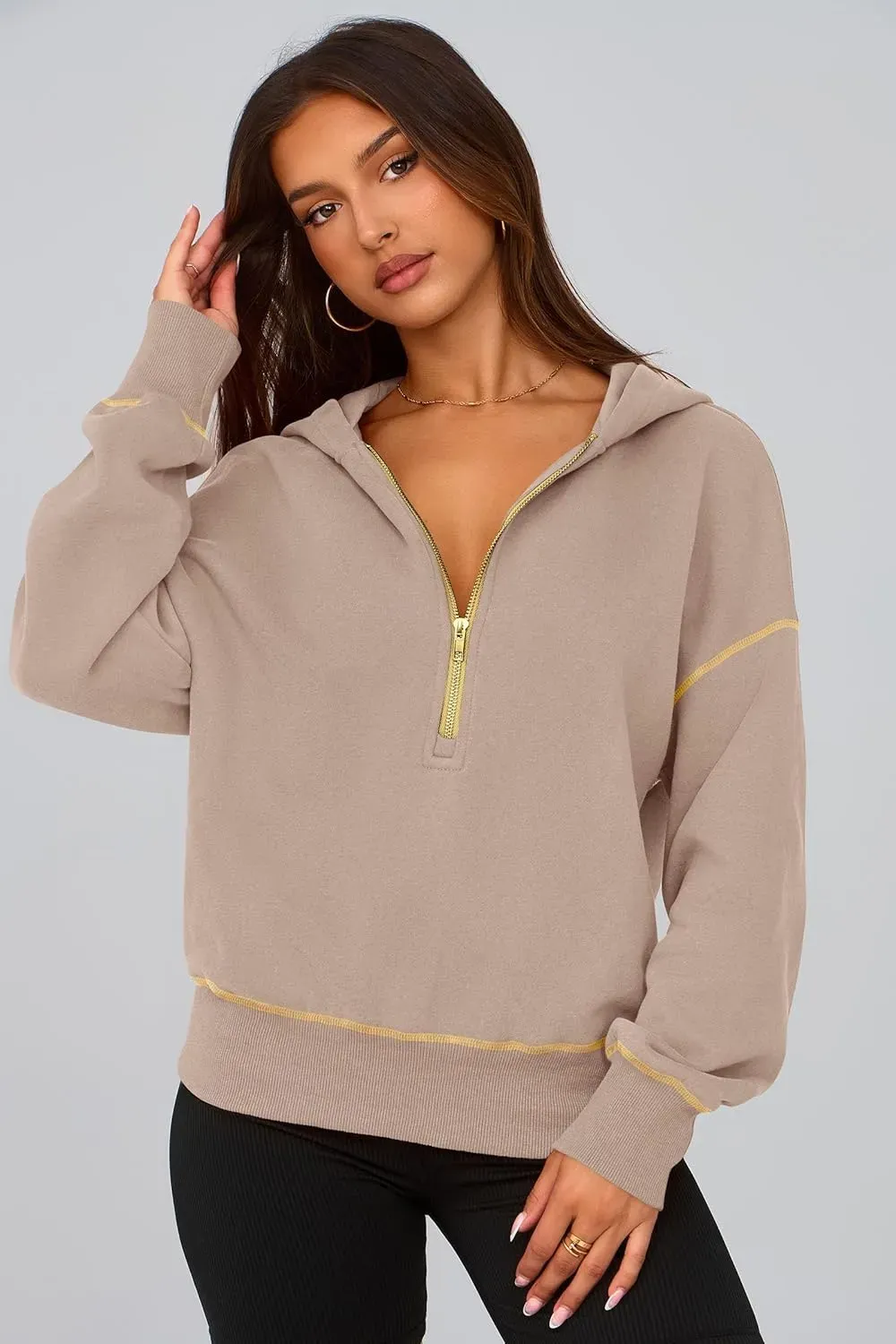 Women's Hooded Sweatshirts Long Sleeve Half Zip Cropped Hoodie Pullover Winter Fashion Clothes