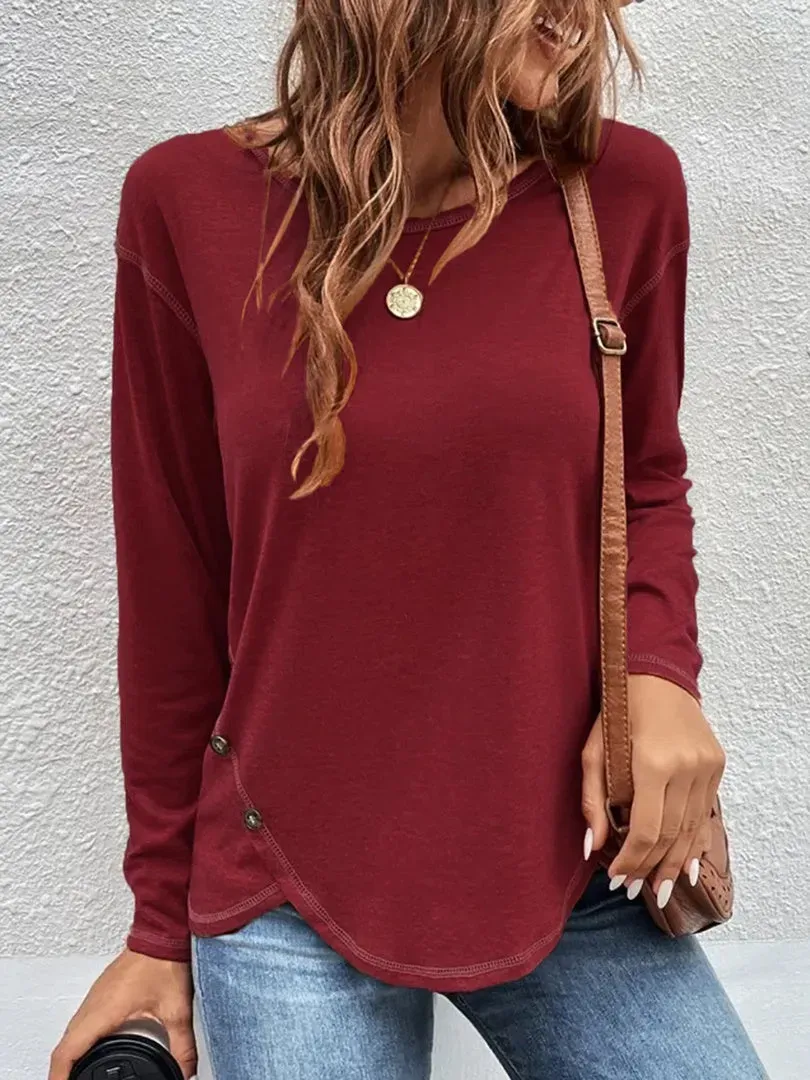 Women Long Sleeve Scoop Neck Casual T-Shirt