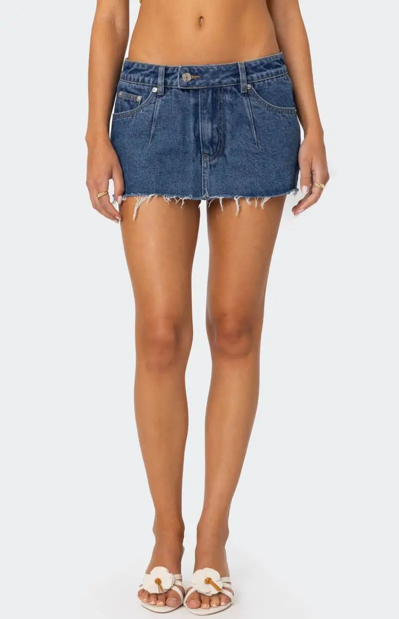 Edikted Clementine Low Rise Denim Micro Skort