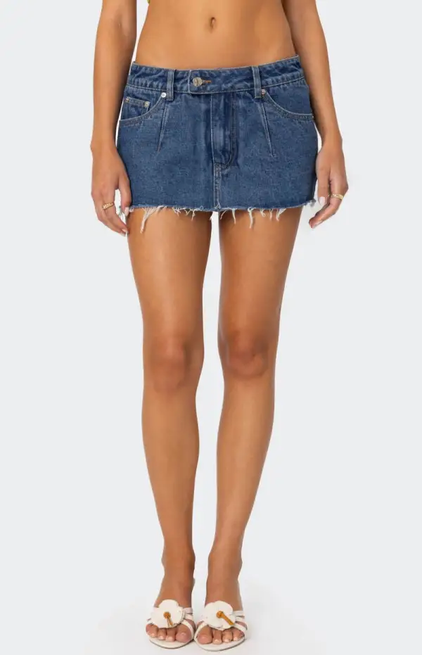 Edikted Clementine Low Rise Denim Micro Skort