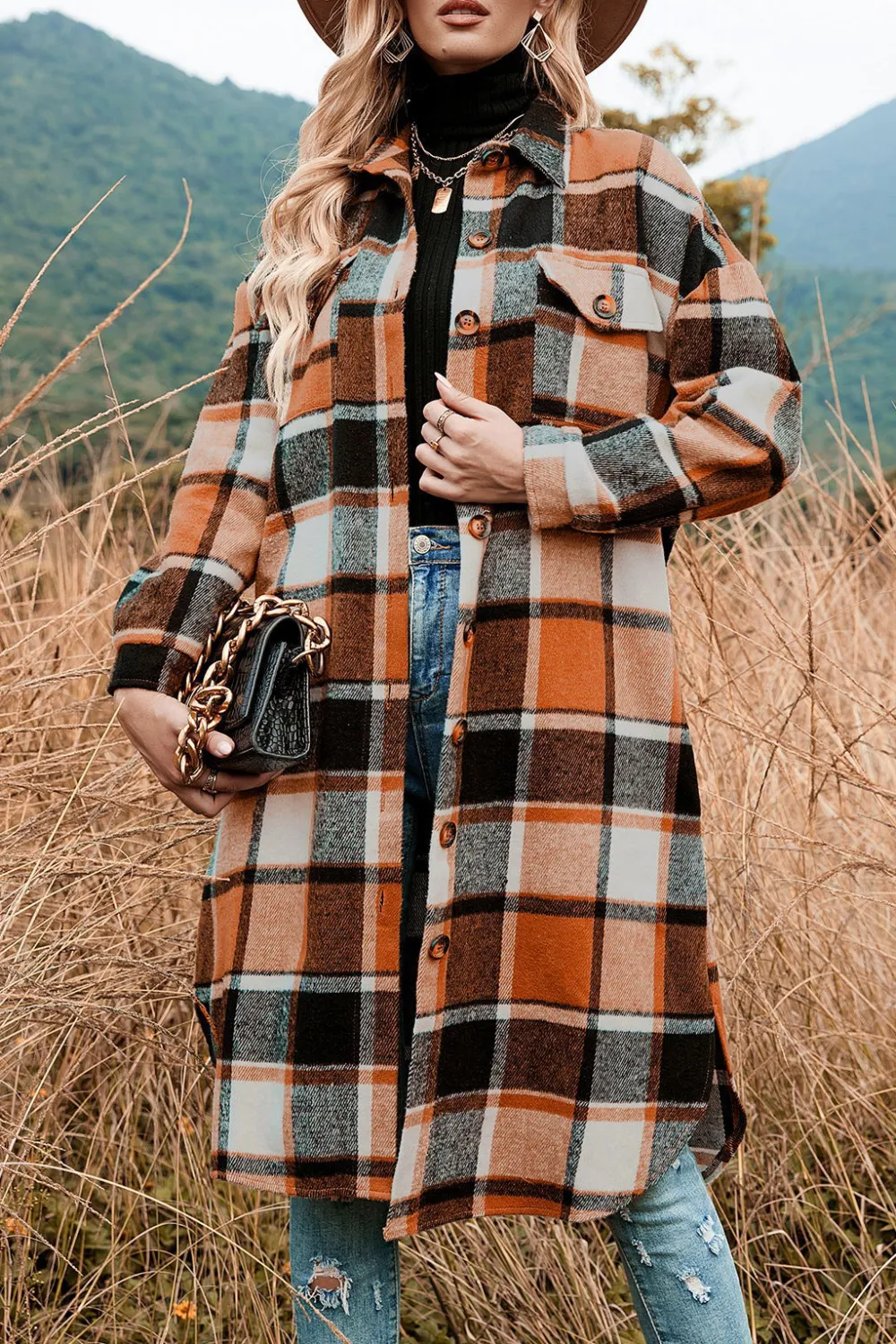 Plaid Print Long Shirt Jacket