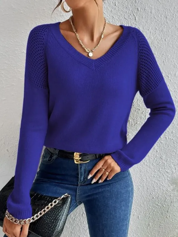 Raglan Sleeve Pointelle Knit Sweater