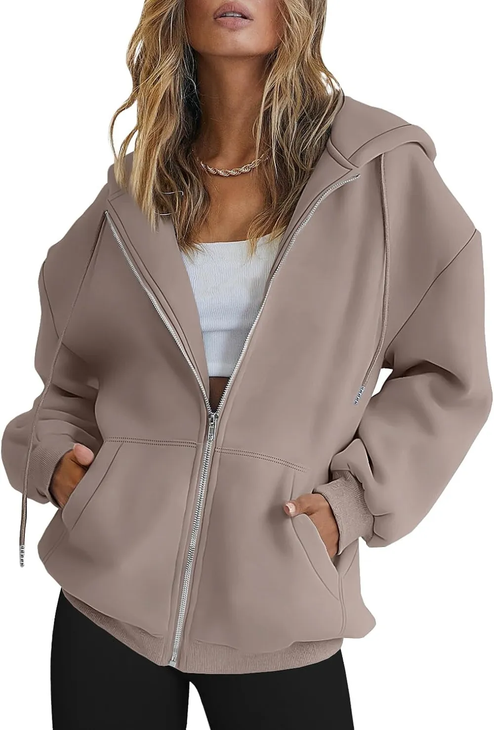 Women's Cute Hoodies Teen Girl Fall Jacket Oversized Sweatshirts Casual Drawstring Zip Up Y2K Hoodie with Pocket