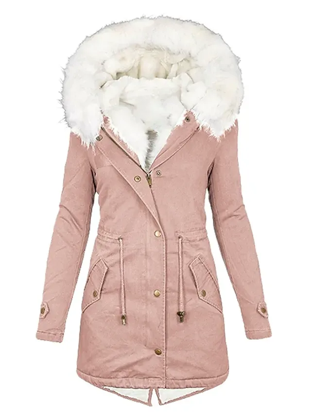 Women's Winter Jacket Winter Coat Parka Warm Breathable Outdoor Daily Wear Vacation Going out Pocket Fleece Lined Zipper Turndown Active Casual Daily Comfortable Street Style Solid Color Regular Fit