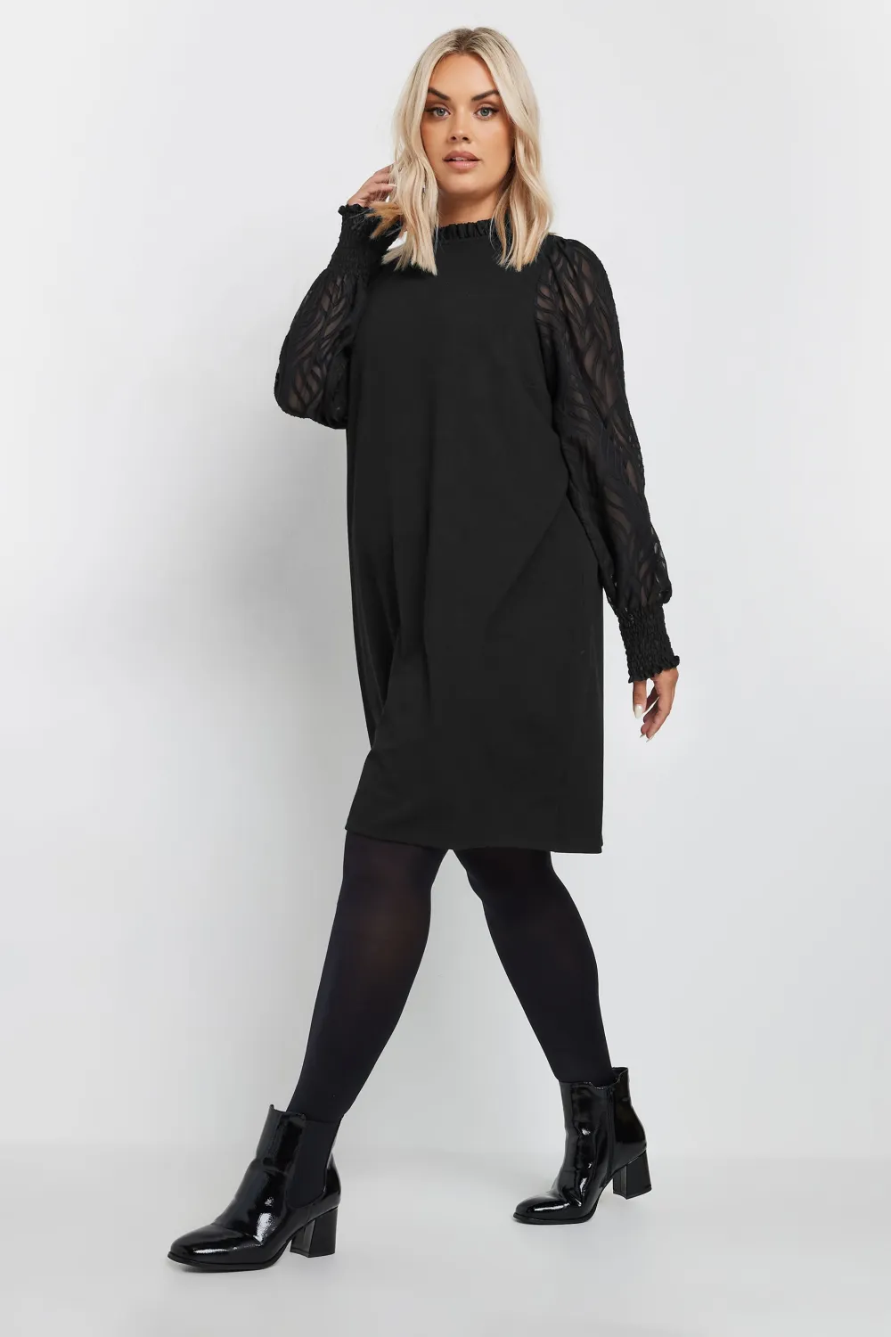 YOURS Curve Black Jacquard Sleeve Mini Dress