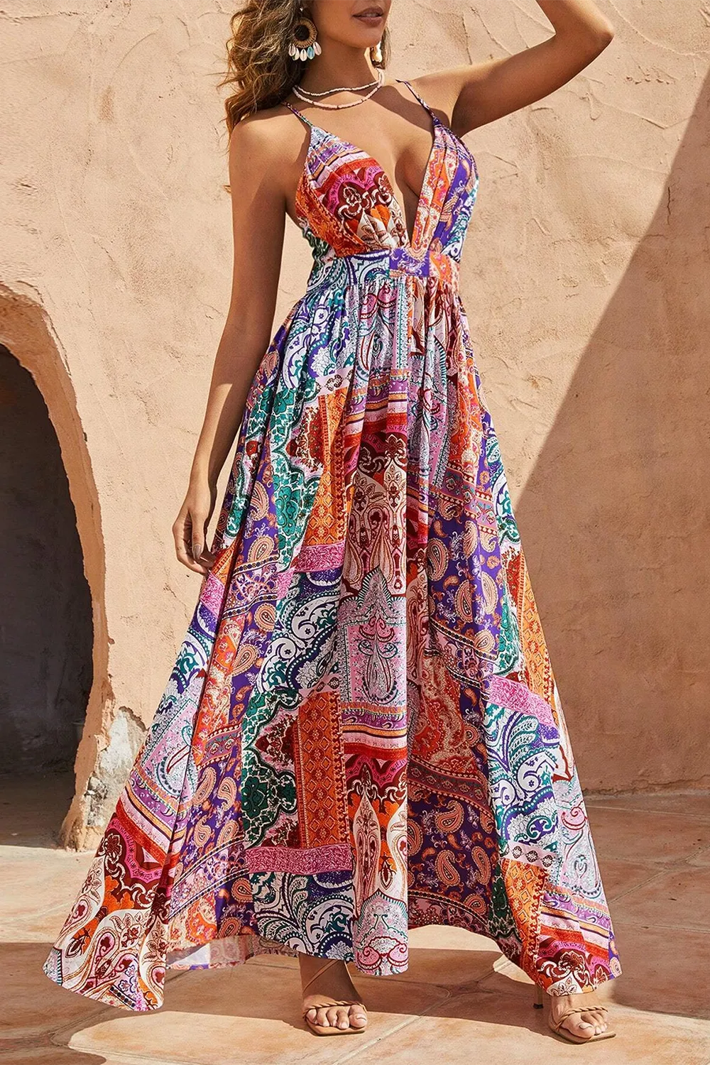 Women's Plant Printed Spaghetti Strap Dress