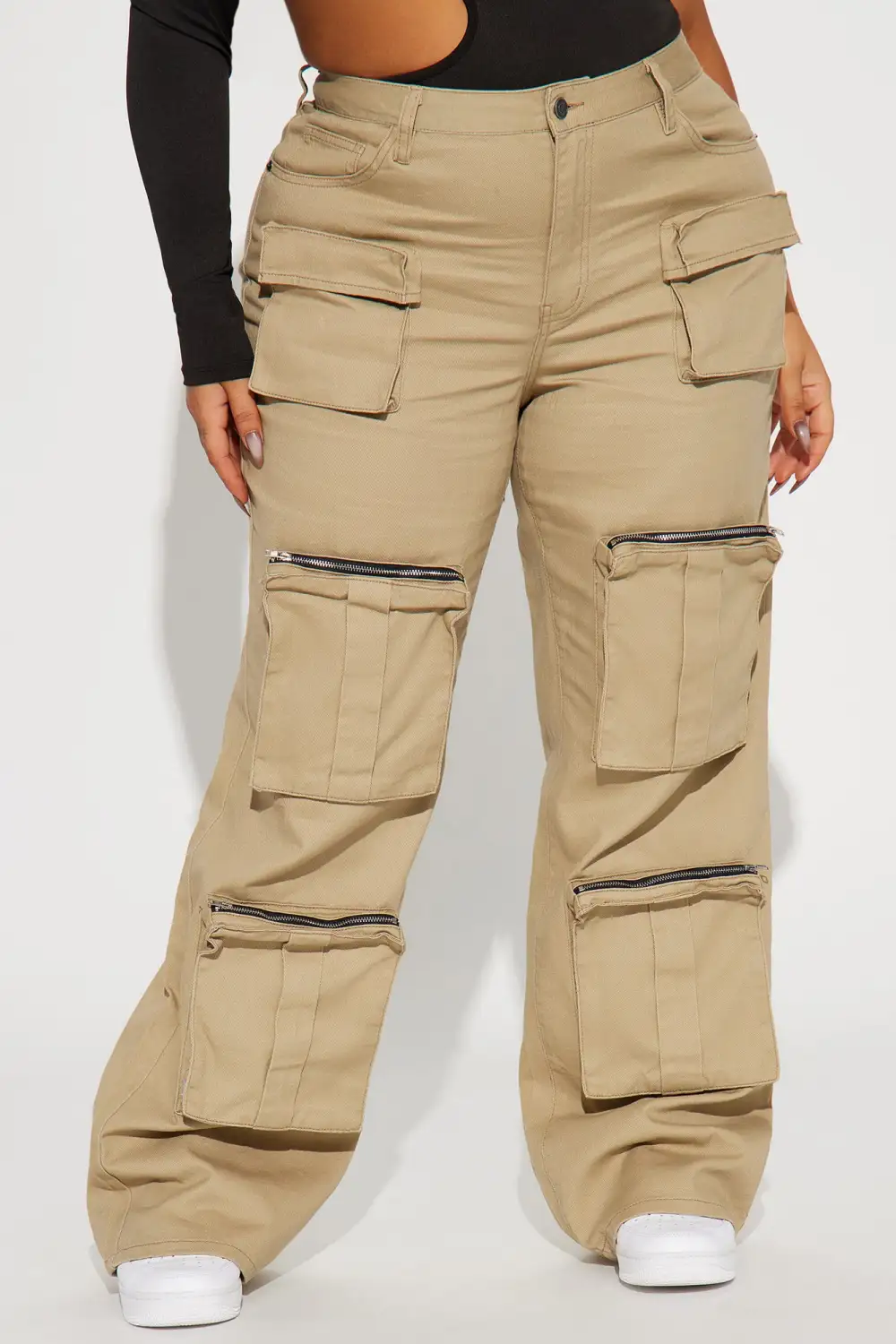 Starting Strong Wide Leg Non Stretch Cargo Jeans - Khaki