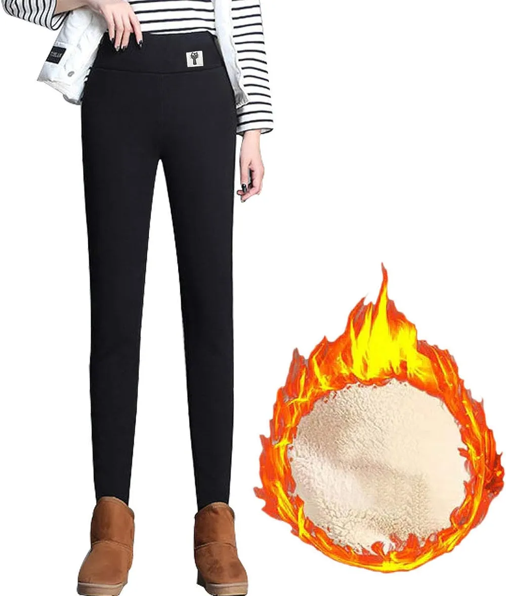 Winter Sherpa Fleece Lined Leggings for Women,High Waist Stretchy Thick Cashmere Leggings Plush Warm Thermal Pants