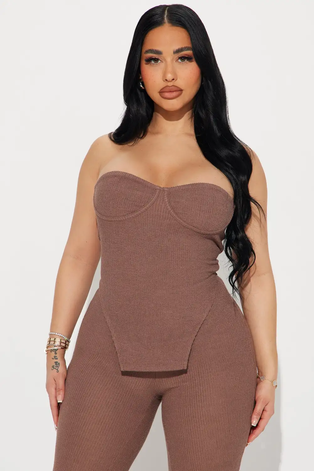 Call My Name Ribbed Pant Set - Mocha