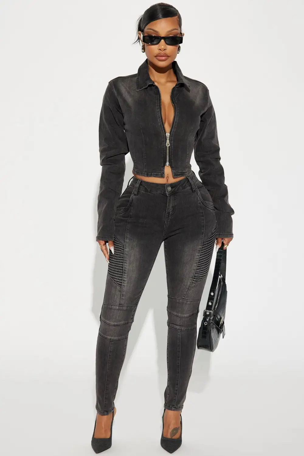 Skyline Drive Stretch Moto Skinny Jeans - Black Wash