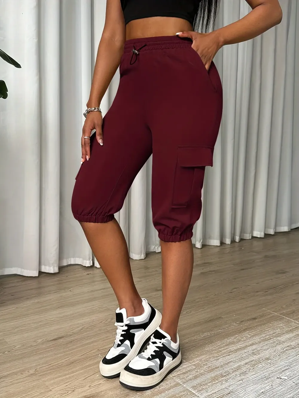 🔥Low Stock Alert!Pocket Design Cuffed Drawstring Pants
