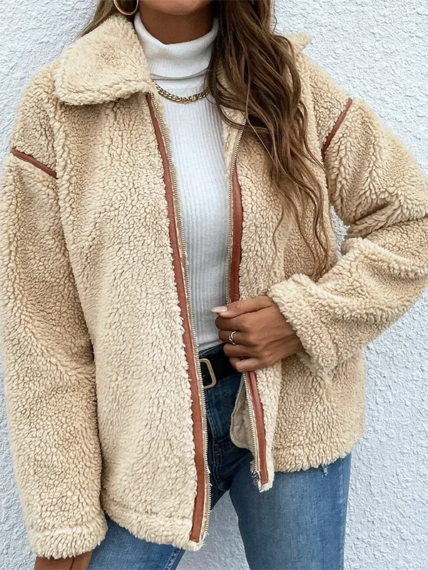 Plain Casual Fluff/Granular Fleece Fabric Teddy Jacket