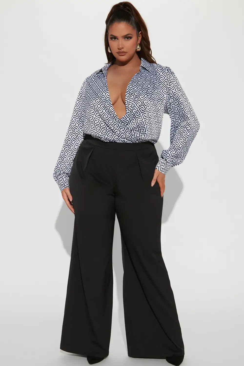 Fashionably Late Satin Bodysuit - Black/White