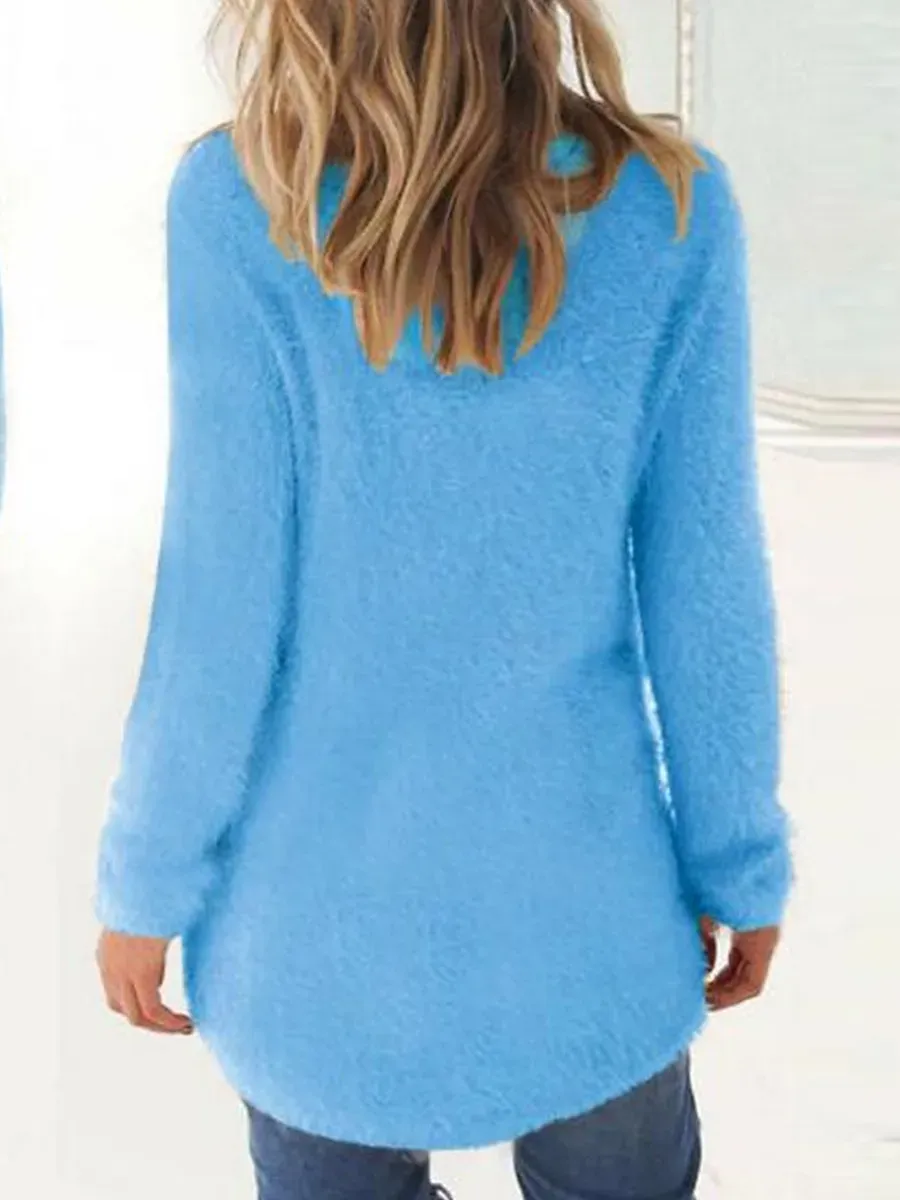 Women's Pullover Sweater Jumper Stylish Casual Soft Solid Color Fuzzy Crew Neck Oversized Long Sleeve Long Tops Knit Outdoor Daily Going out Lake blue ArmyGreen Fall Winter