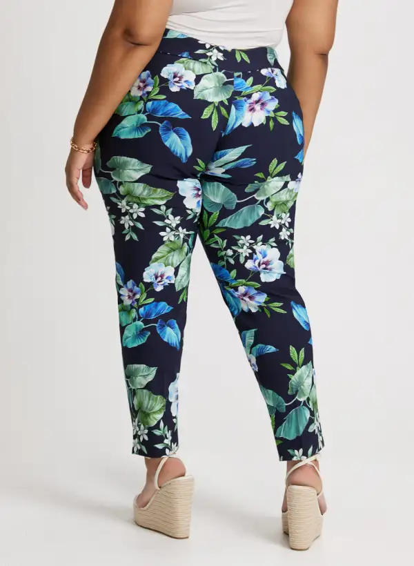 Pull-On Floral Ankle Pants