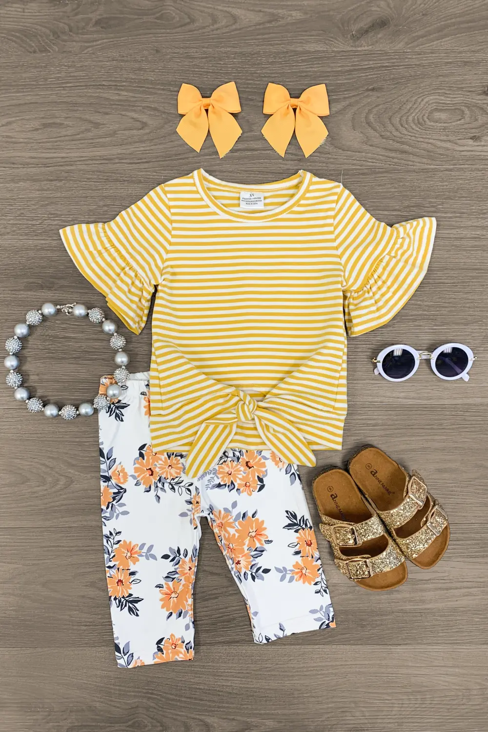 White & Mustard Floral Capri Set