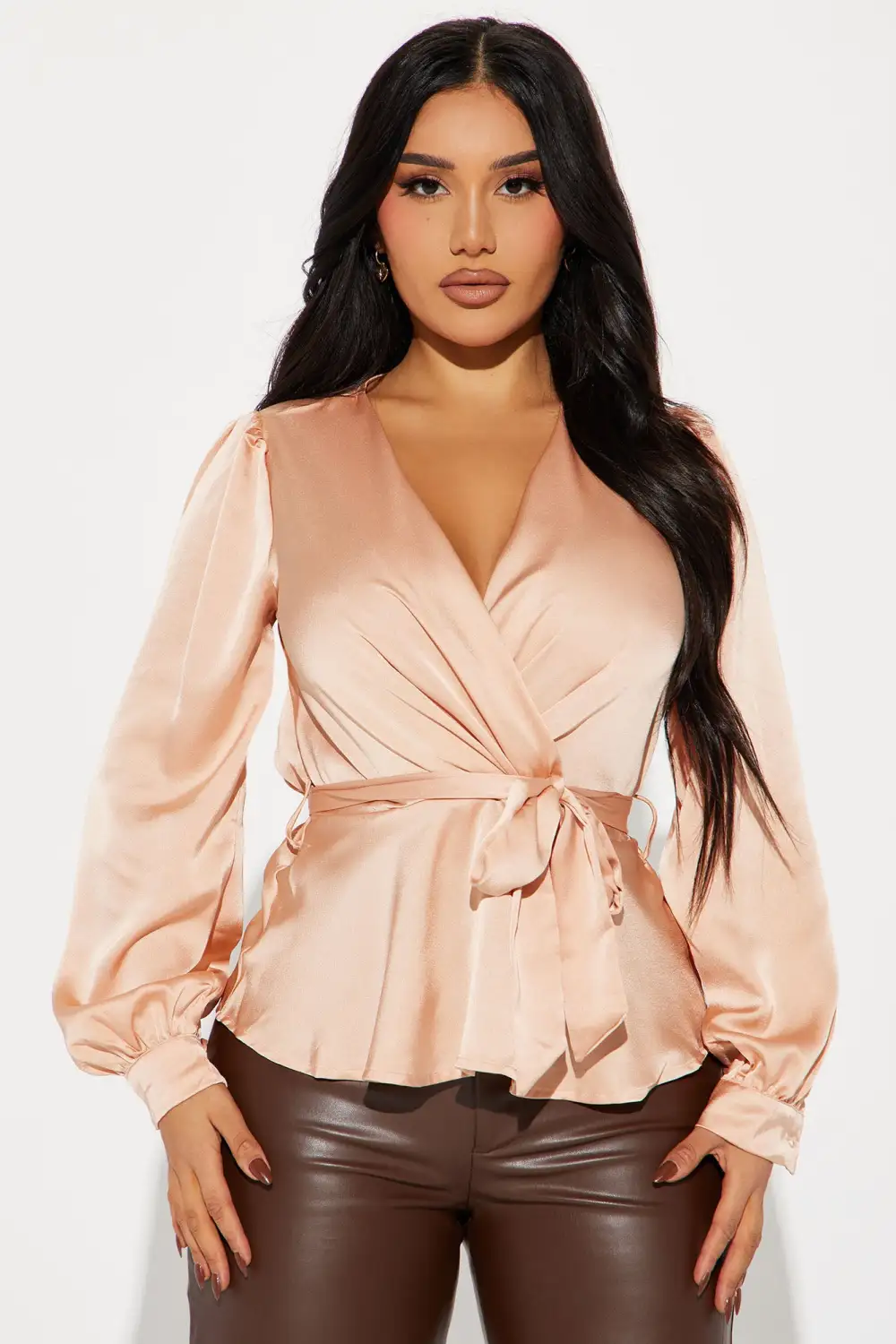 Lydia Satin Blouse Top - Champagne