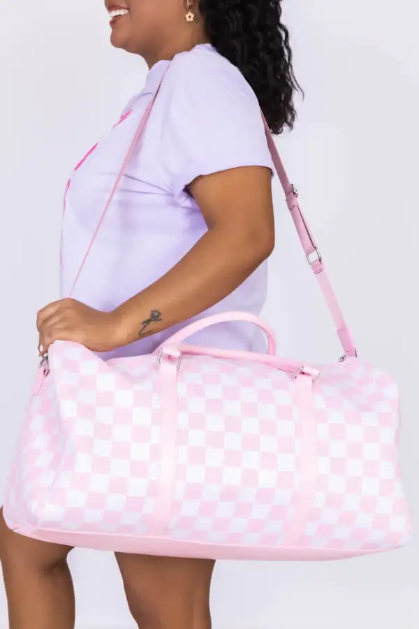 Boujee Weekend Away Pink Checkered Duffle Bag