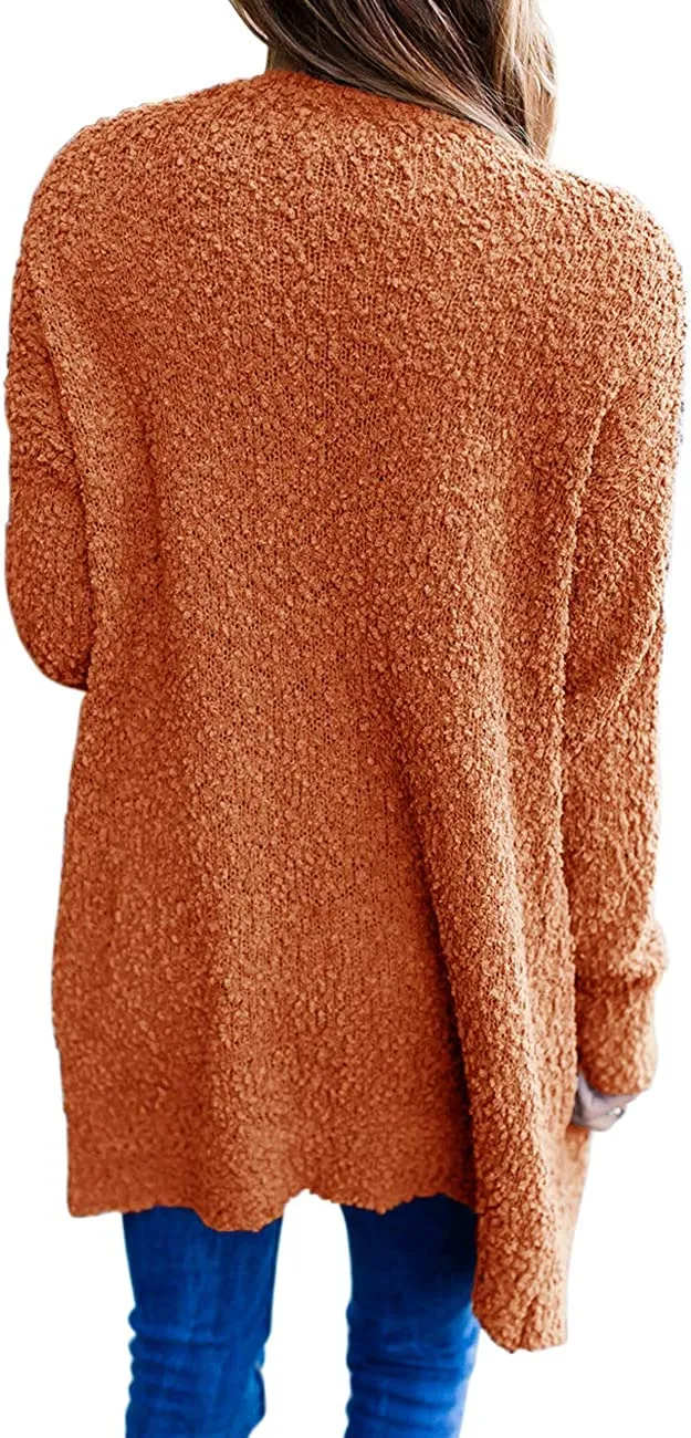 Women's Long Sleeve Soft Chunky Knit Sweater Open Front Cardigans Outwear Coat