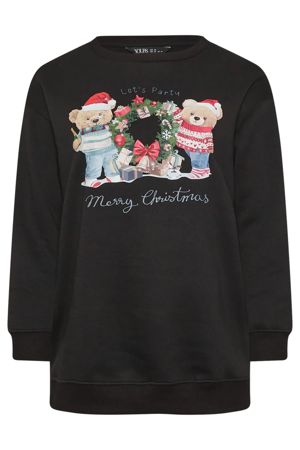 YOURS Curve Black Teddy Bear Christmas Print Sweatshirt