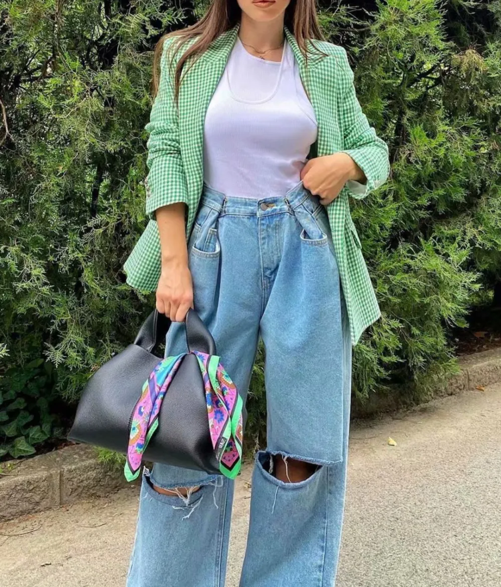 Check Set Double-Breasted Mid-Length Coat