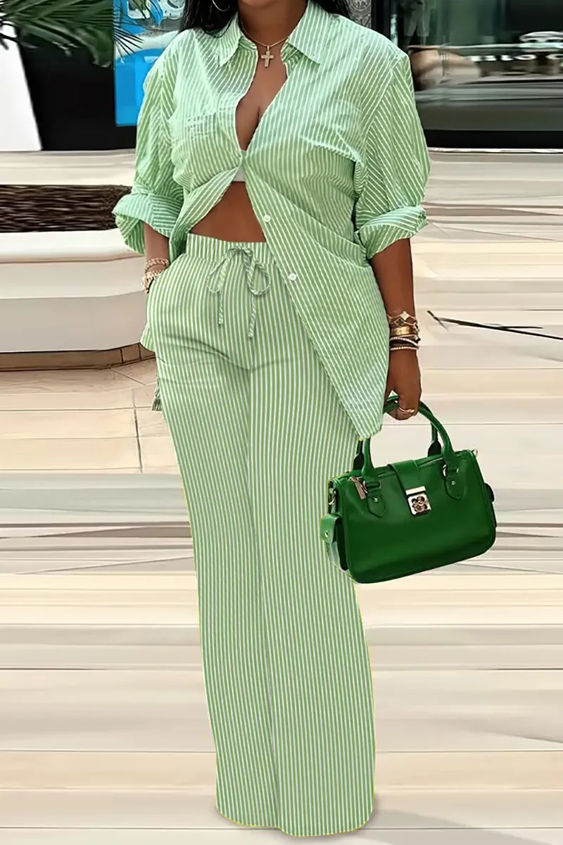 Multicolored Plaid Button Blouse High Waist Pocket Straight Leg Pants Matching Set