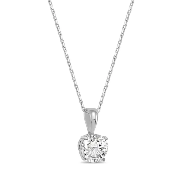 Solitaire Diamond Necklace 1 ct tw Round-cut 14K White Gold 18