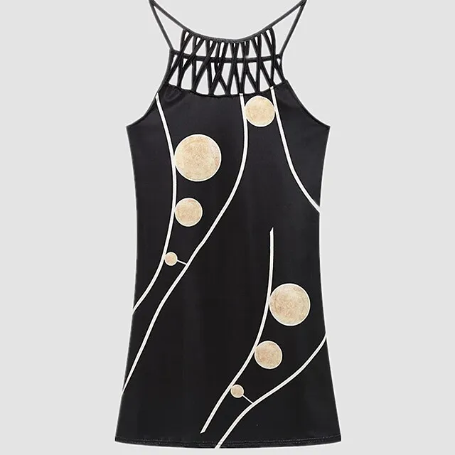 Women's Casual Dress Halter Neck Dress Midi Dress Leopard Black Wine Sleeveless Geometric Cut Out Summer Spring Halter Fashion Vacation 2023 S M L XL XXL 3XL