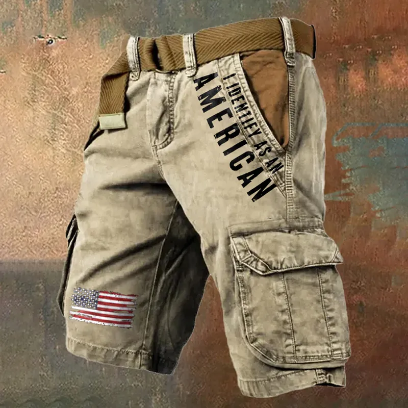 Men's Vintage Independence Day I Identify As An American Print Cargo Shorts
