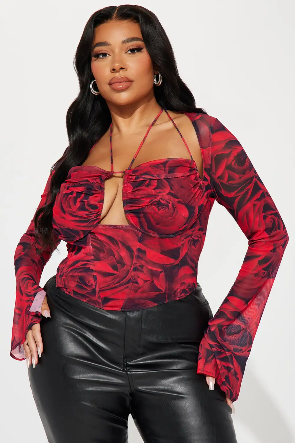 Miranda Mesh Floral Corset Top - Red/combo