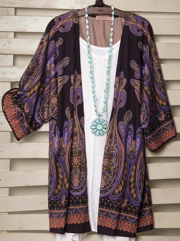 Plus Size Abstract Casual Long Sleeve Cardigan