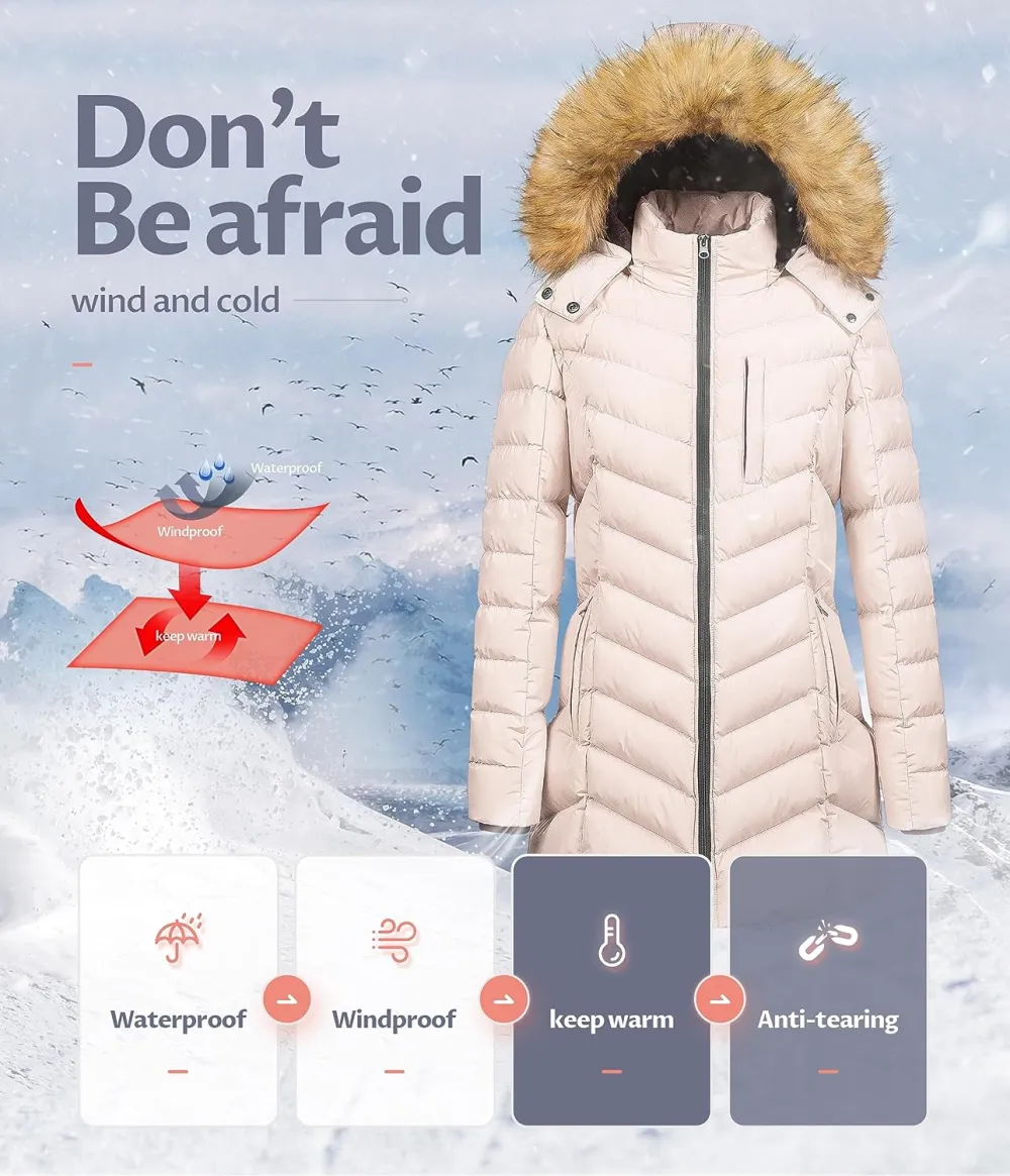 US Women's Winter Hooded Coat Waterproof Warm Long Puffer Jacket Parka