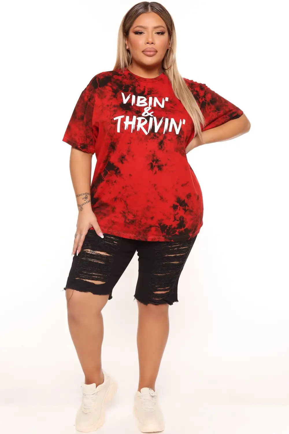 Positive Vibin' Tie Dye Top - Red/combo