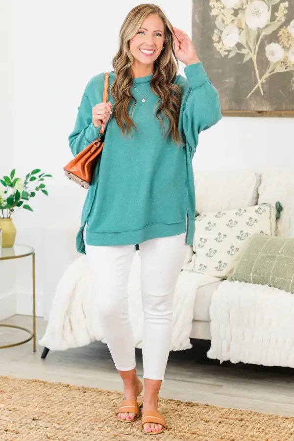 Say Hello Sweater, Dusty Teal