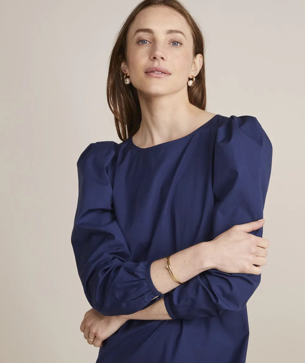 Poplin Puff-Sleeve Dress