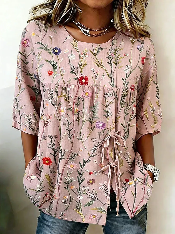 Women'S Floral Art Printed Casual Shirt