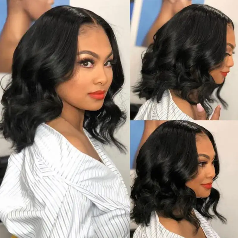 Glueless #1 Jet Black Flexi-Fit Invisi Drawstring Cap Elegance Loose Deep Wave Bob Wig Human Hair Wigs
