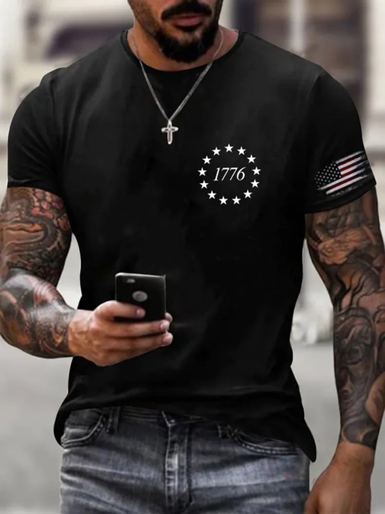Men'S Shirt With National Flag 1776 Print Short-Sleeved T-Shirt