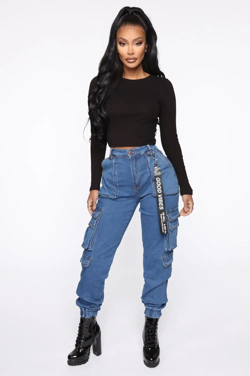 Good Vibes Always Denim Joggers - Blue
