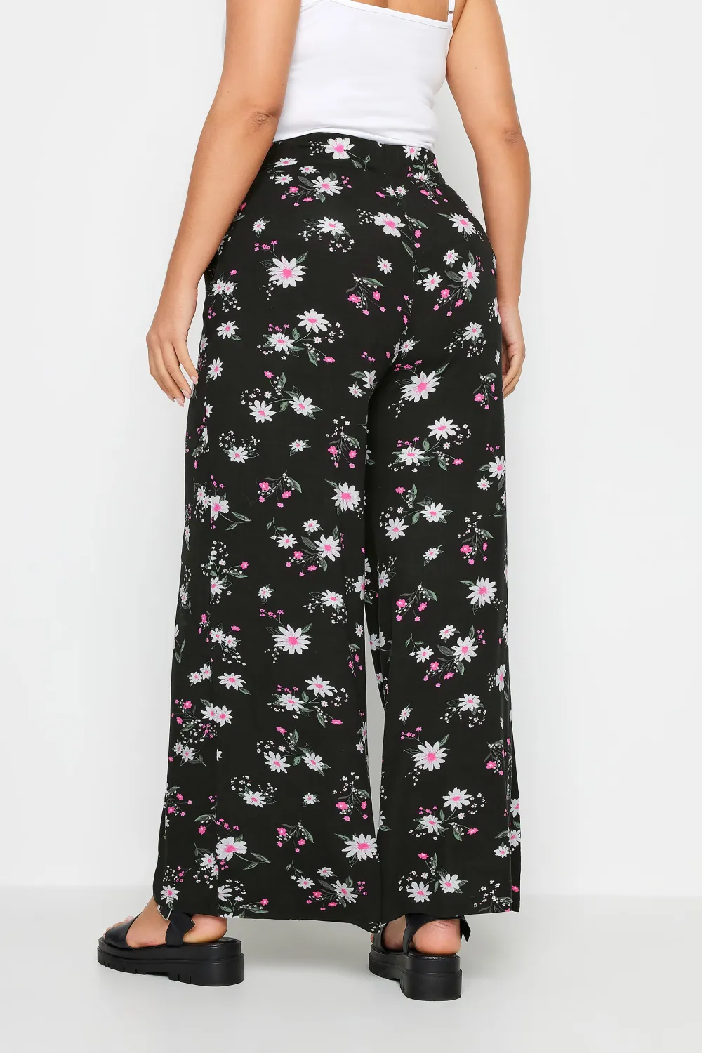 YOURS Curve Black Leopard Print Wide Leg Trousers