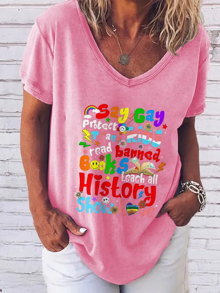 Women'S Say Gay V-Neck Short-Sleeved T-Shirt